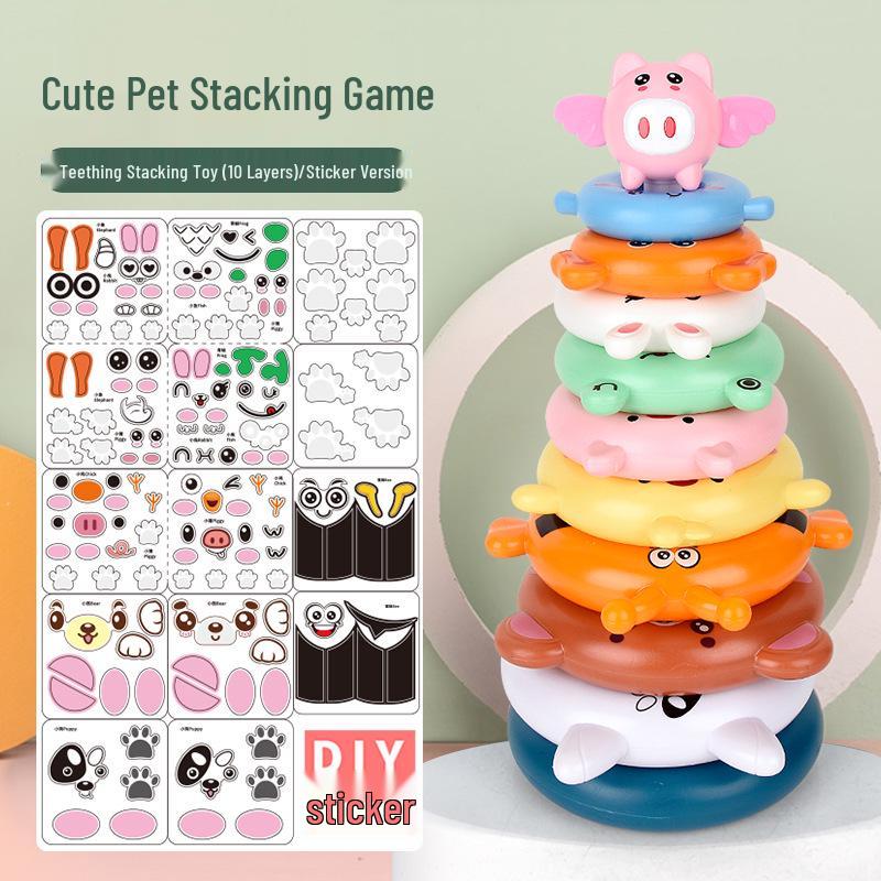 Little Pig Stacking Game: Educational Rainbow Tower & Ring Toss Toy for Ages 1-3
