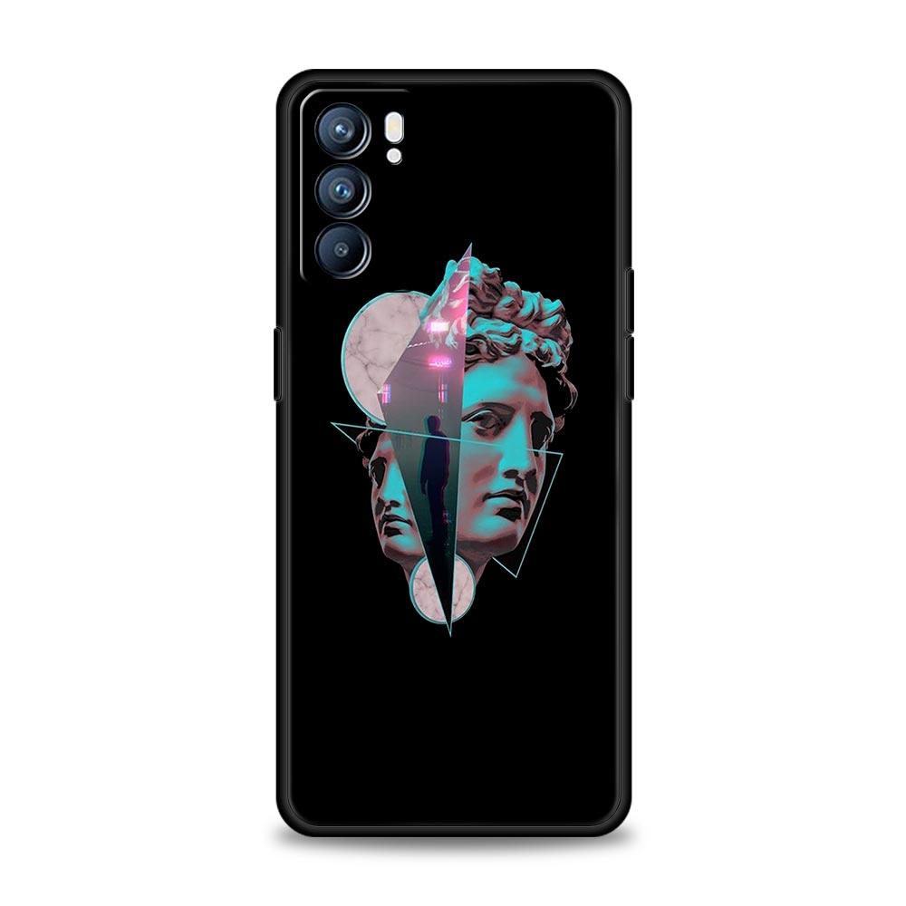 Cartoon Statue Abstract Art Phone Case For Oppo Reno 13 12 11 10 7 F Find X5 X6 A98 A80 A79 A78 A57 A54 A31 A17 Pro 5G Soft TPU