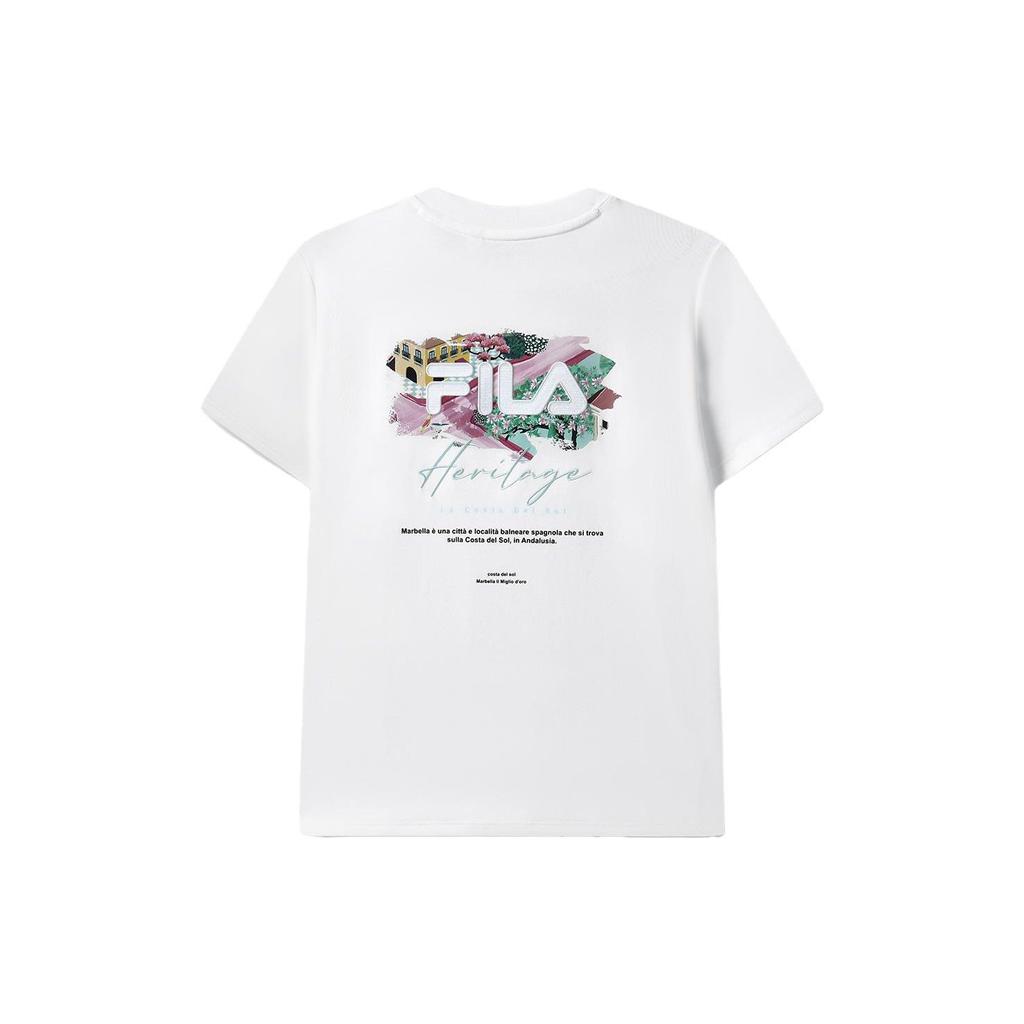 Fila American Vintage Casual Back Logo Print Short Sleeve T-Shirt Women Tops White F11W328101A-WT