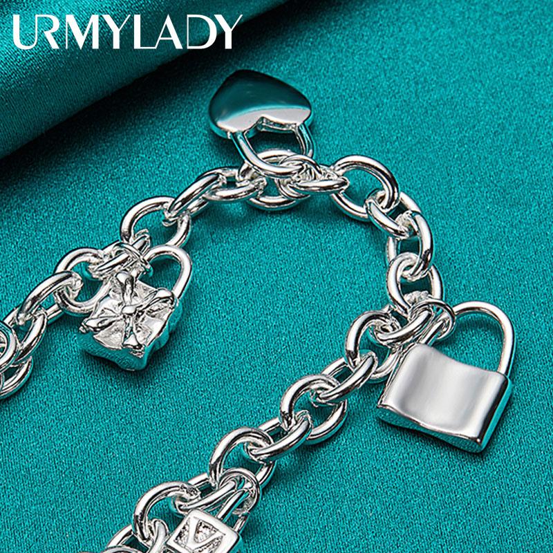 925 Sterling Silver Lock Pendant Bracelets For Women Men Wedding Party Fashion Jewelry