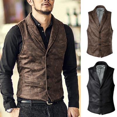 Men Vest Single-breasted Solid Color Faux Suede Lapel Turndown Collar Waistcoat Autumn Winter Sleeveless Jacket Streetwear