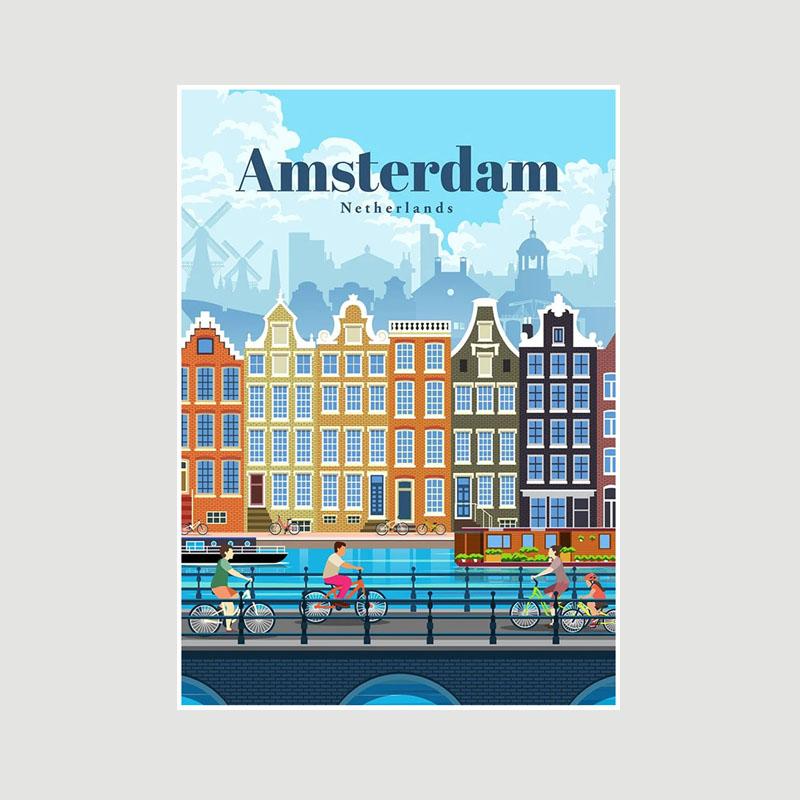 White Paper Cartoon City Landscape Poster Mural London Paris Travel Cities Prints Bedroom Decoration Painting Funny Abstract Wall Art Decor