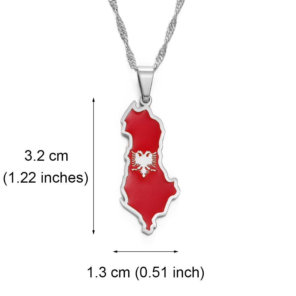 Anniyo Albania map and Eagle Flag Pendant Necklaces for Women Men Gold Color/Silver Color Albanian Jewelry #148921