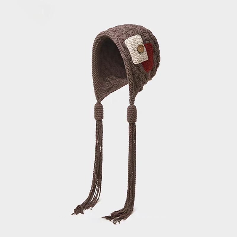 

Casual Cloth Sticker Fringed Knitted Hat Solid Color Pullover Style Braids Hat Ear Protection Crochet Bonnet A4