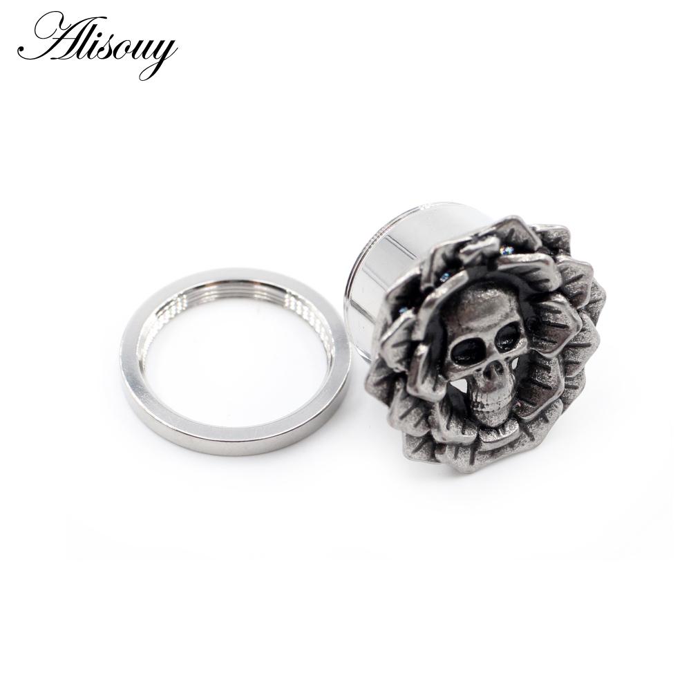 Alisouy 2 bucăți 6-25 mm retro din oțel inoxidabil craniu floare deșurubați tuneluri urechi dopuri expansor targă calibre corp piercing bijuterii