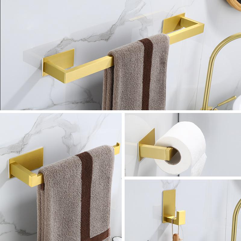 Punched Brushed Gold Towel Rail Paper,Holder and Hook Stainless Steel Bathroom Accessories Black Towel Hanger Bath Hardware Set