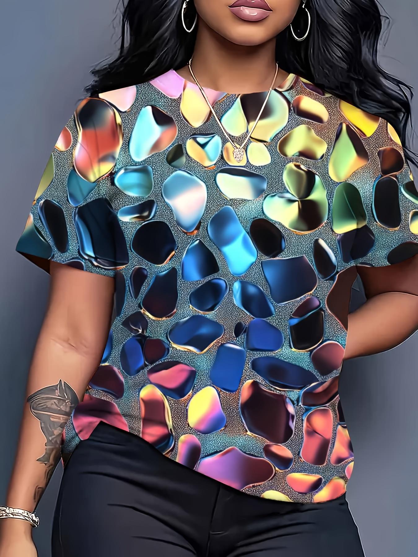 

Women s unique bright art T-shirt, available in large sizes, casual and fashionable XXS