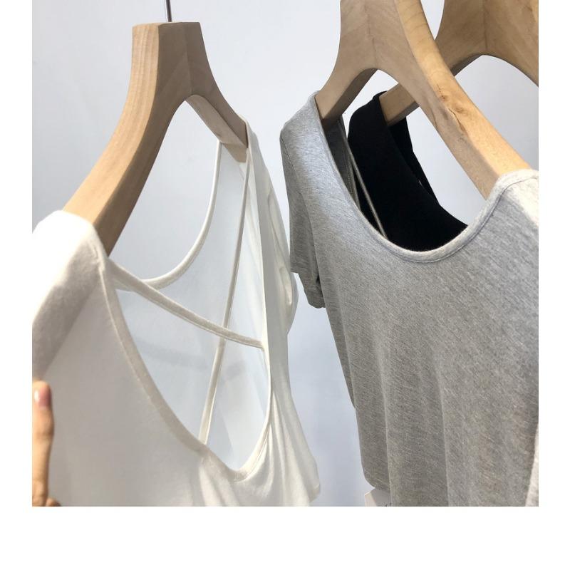 Neuer koreanischer Stil für den Sommer, schlank und schlank, kurzärmeliges T-Shirt-Top mit gekreuztem Rücken für Damen
