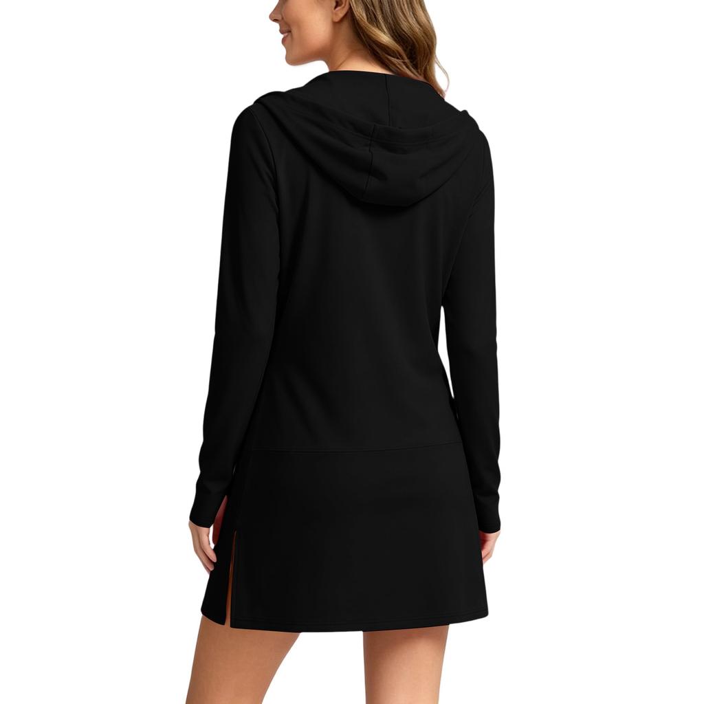 Women Hooded Loose Fit Sun Cardigan Long Sleeve Lightweight Casual Outerwear with Zipper Front Pockets for Daily Wear
