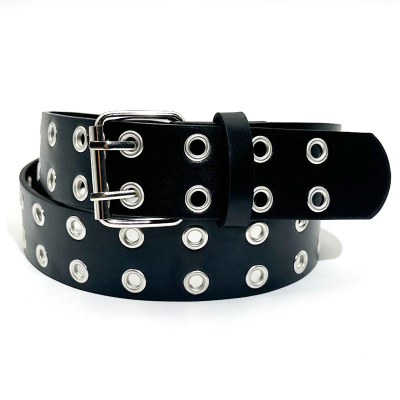 

Eye Rivet Belt Goth Style Double Pin Buckle Man/Woman Casual Punk Style Pu Leather Waistband For Jeans Y2K Belt