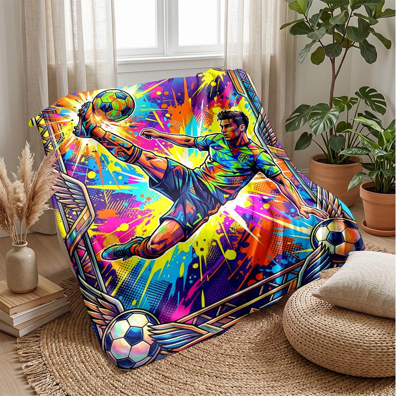 Soccer Passion In Flames Theme Blanket Lightweight Warm Flannel Blanket Decorative Throw Blanket for Home Decoration