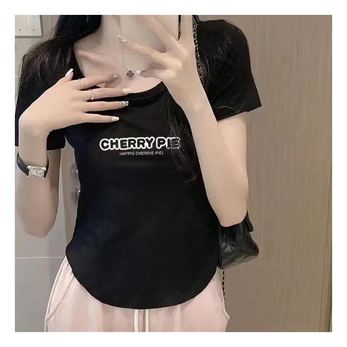 

Шикарна бавовняна футболка з фігурним низом жіноча з коротким рукавом літня новинка корейська версія приталена незвичайна з напіврукавом коротка майка 2XL