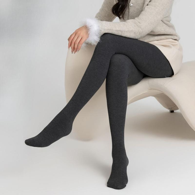 Women's Black Bare Leg Effect Pantyhose Autumn Winter Fleece Lined Thickened Outer Wear Warm Leggings