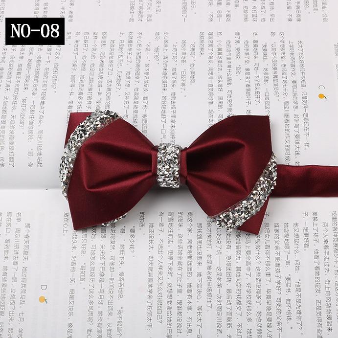 Sticky Diamond Bow Tie Men'S Solid Burgundy Wedding Groom Banquet Host Satin Bow Bow