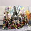 Paris Eiffel Tower Print Flannel Blanket, High quality Comfortable for All Seasons, Home Decor, Warmth and Comfort, Perfect for Christmas Gifts98