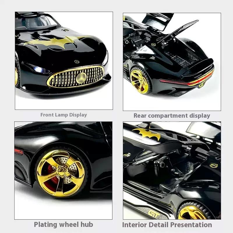 1/32 Benz Bat Version AMG Alloy Model, Cool Sound and Light, Strong Rebound Force, Adjustable Rear Wing, Exquisite Desktop Ornament