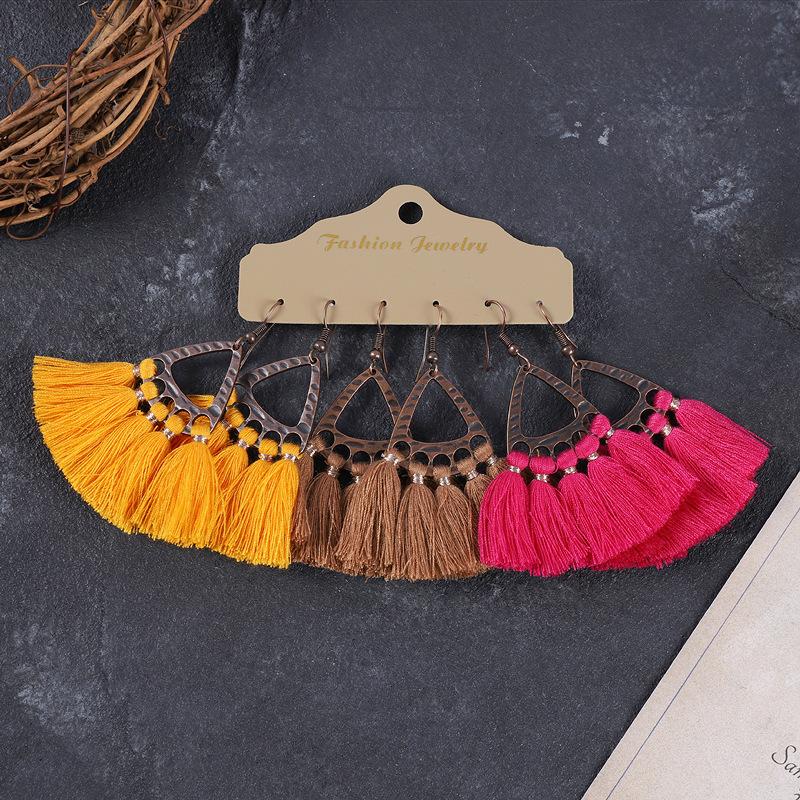 

Color suit Bohemian fringed earrings women s retro temperament long holiday versatile earrings