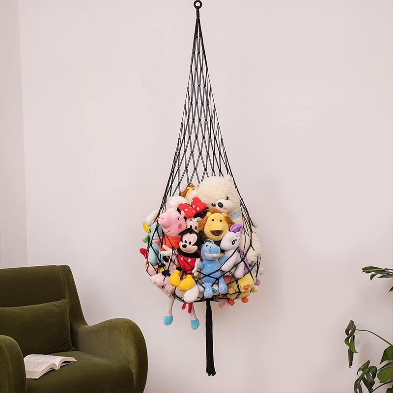 

1pcs Hanging Toy Storage Cotton Rope Hanging Net Hand-woven Plush Toy Storage Net Bag Bohemian Toy Hammock чёрный