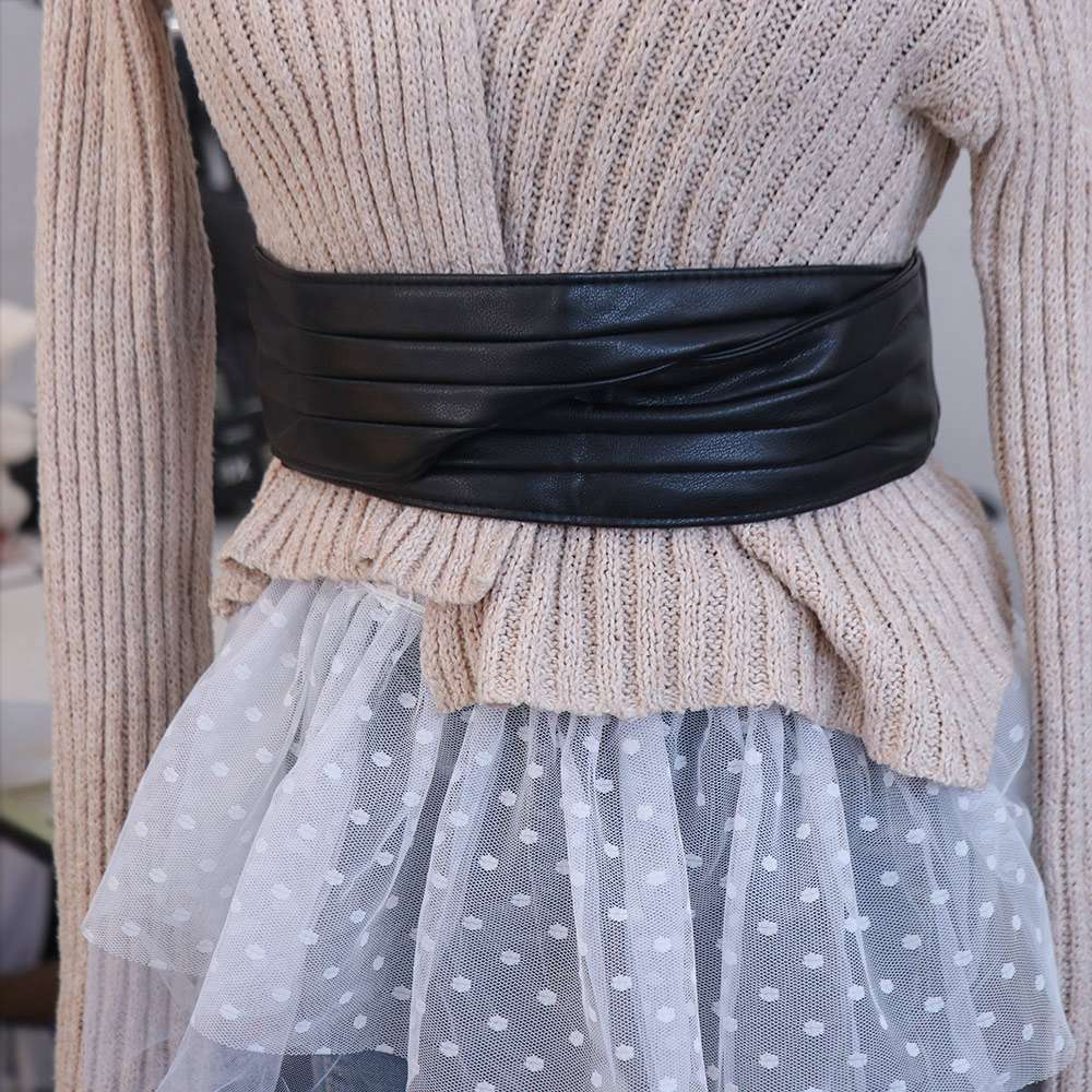 Elastic Wide Waist Belt Elegant PU Leather Women Waistband Without Buckle Luxury Dress Decoration Belts Trouser Decoration