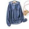 Denim-Hemden und Blusen Luxuriöse Damenblusen Mori Girls Japanischer Stil Vintage Langarm Mit Kapuze Blaues Denim-Hemd Damen Oberteile