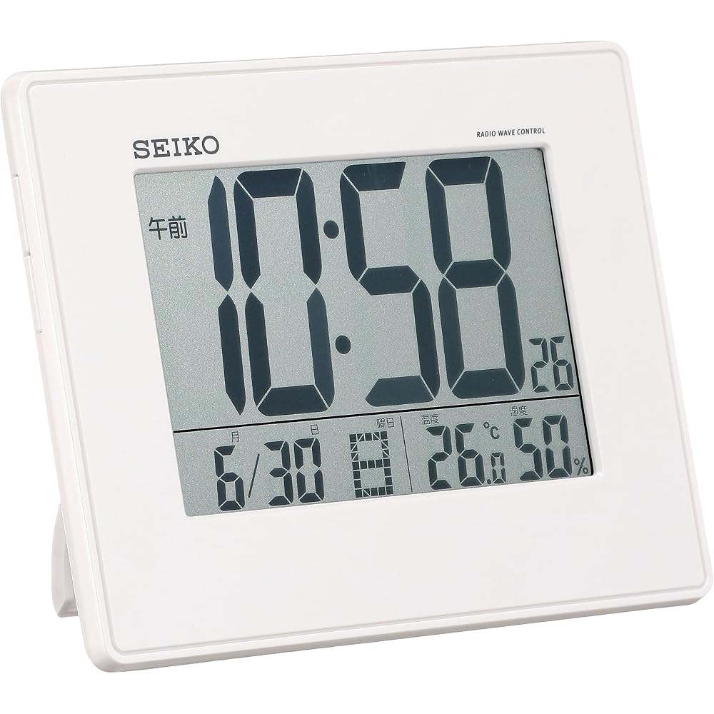 Seiko Clock Alarm Clock, Radio-Controlled, Digital, Wall/Desk Mount, Calendar, Temperature, Humidity Display, Large Screen, White Pearl SQ770W SEIKO