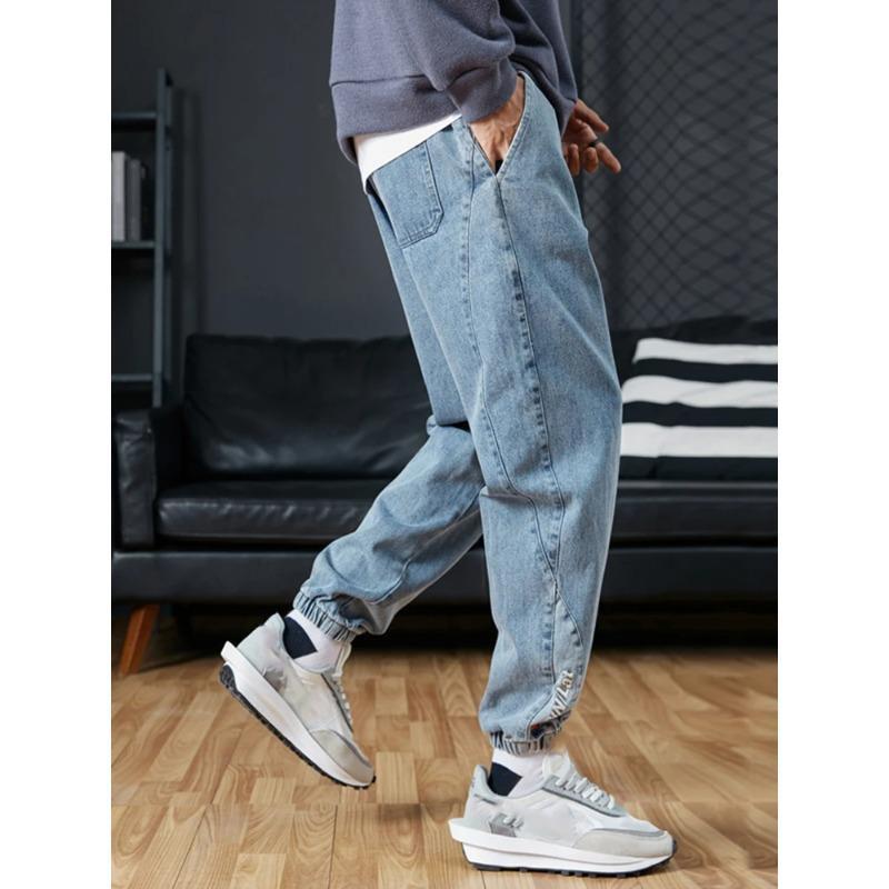 Men's Jogger Jeans Streetwear Black Blue Casual Denim Cargo Pants Stretch Taper Jeans Baggy Trousers