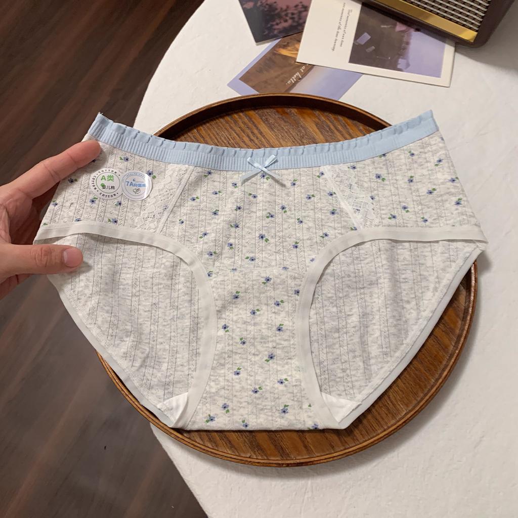 Women Teen Girls Mid Waist Pure Cotton Antibacterial Extended Crotch Triangle Underwear