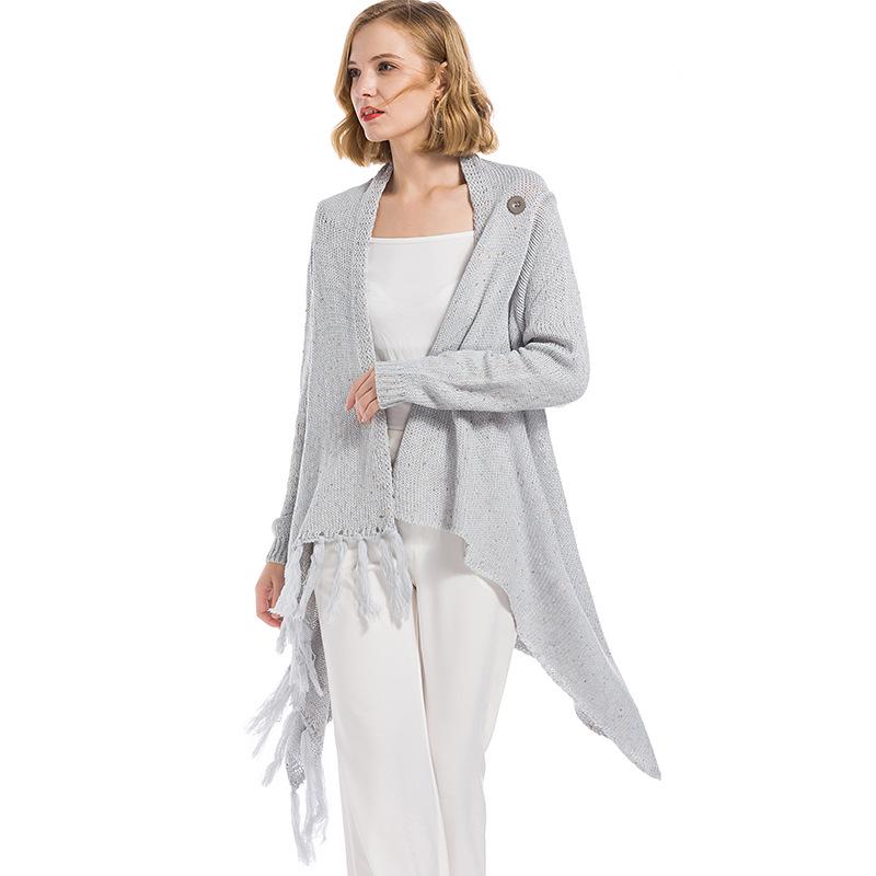Knit Long Sleeve Tassel Irregular Sweater