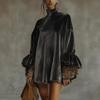 In Stock: 2025 New Elegant Leopard Print High Collar Gold Velvet Short Skirt