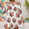 Women Plus Size White Floral Printed Cold Shoulder Long Sleeve Dress