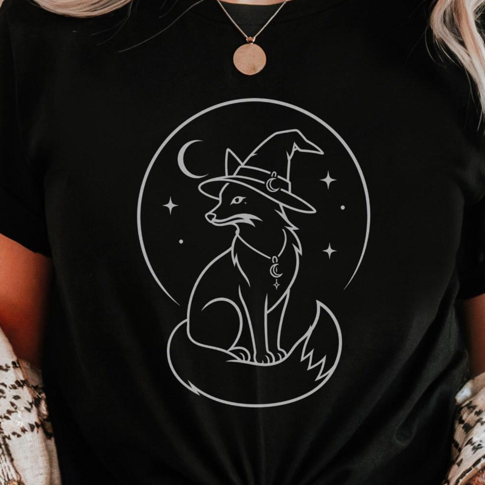 Minimal Fox Familiar Shirt | Witchy Fox Crescent Moon Tee 3XL