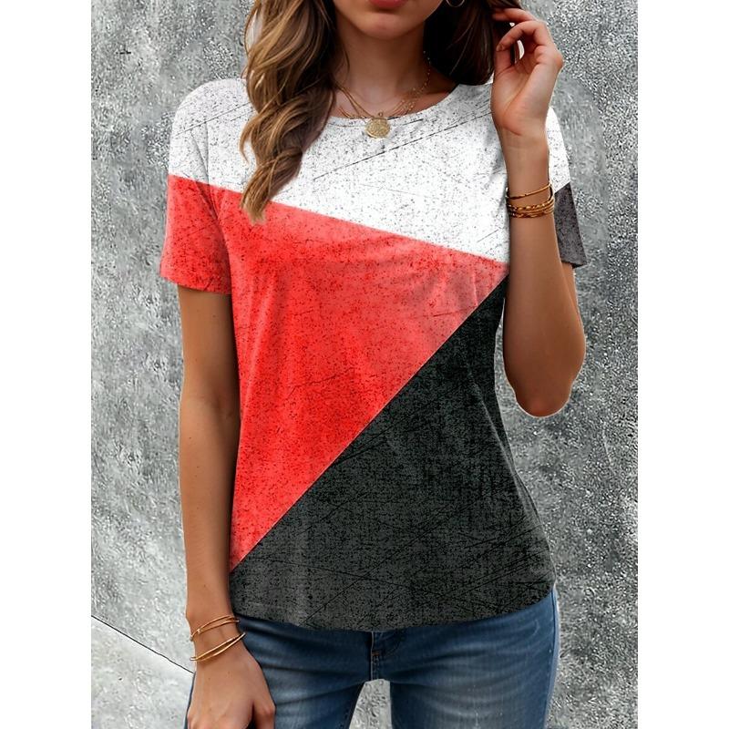 Women's T Shirt Graphic Geometric Vintage Stylish Modern Short Sleeve Crew Neck Regular Tops Daily Print Red Royal Blue Green Summer