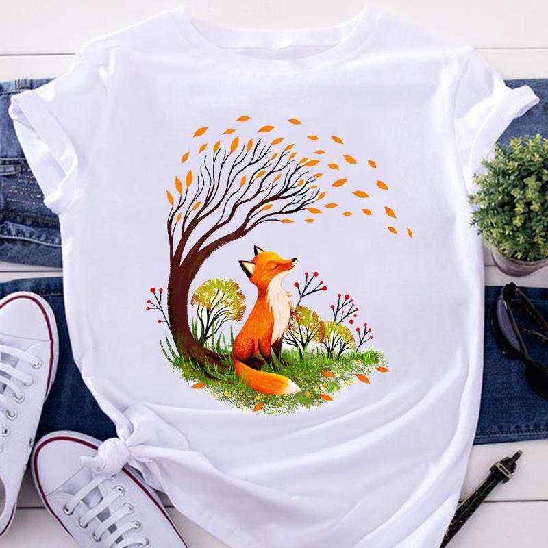 

Women s cartoon printed short sleeved T-shirt, watercolor vacation travel clothing, summer fashion top 4XL