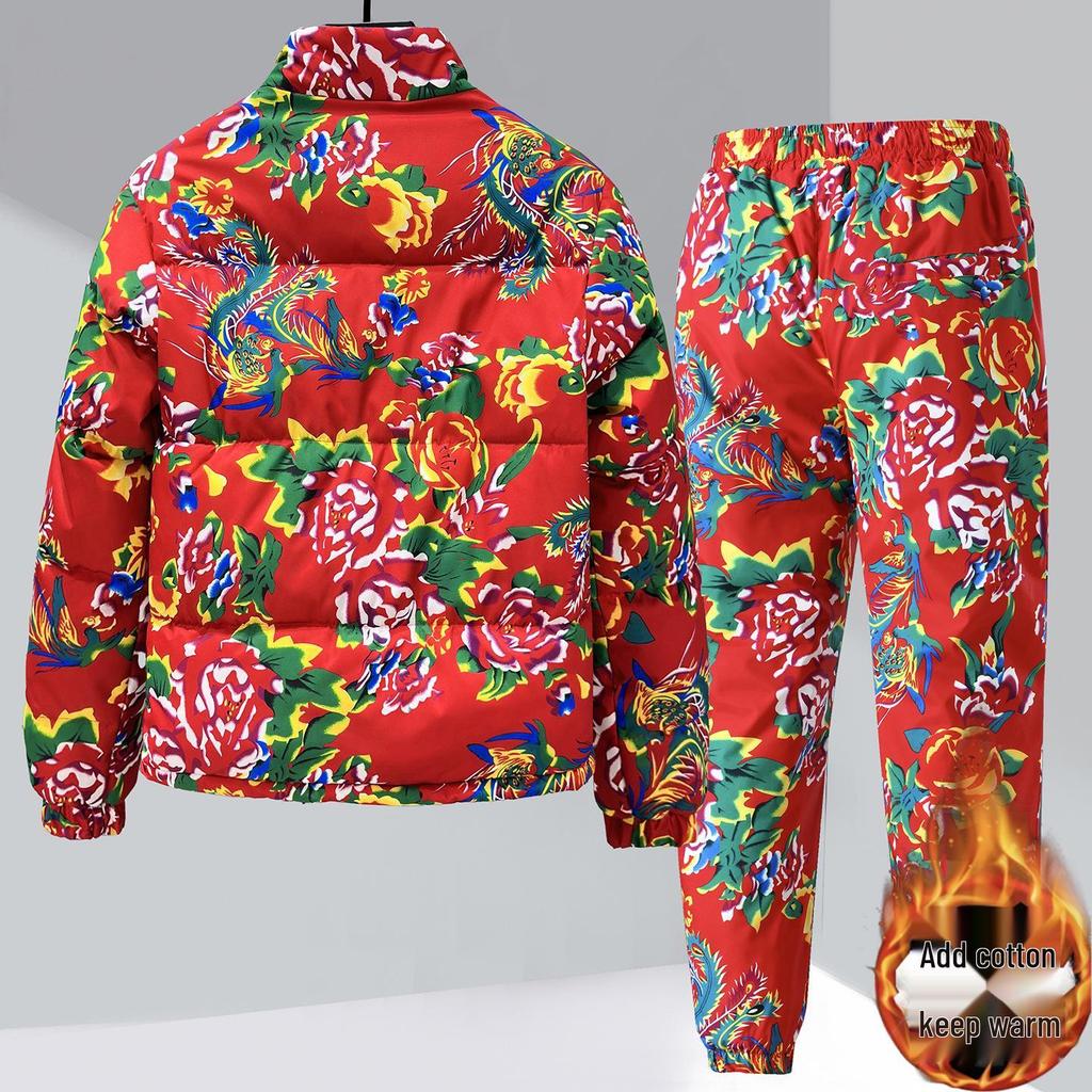 Set cu cuvertură din bumbac cu flori din Nord-Est - Tendința iernii 2025 Brand celebru Cuvertură groasă și pantaloni