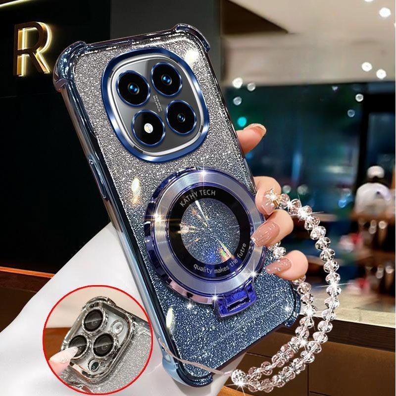 Crystal Bracelet Magnetic Stand Phone Case For Xiaomi Redmi Note 14 15 Pro Plus 15C 14C 14S 4G 5G  Soft Glitter Shockproof Cover