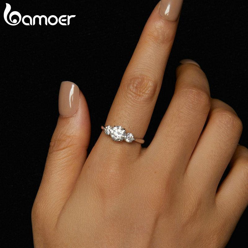 Bamoer Romantický prsten s moissanitem 1CT, stříbro 925, barva D, stohovatelný, snubní prsten, dárek k večírku