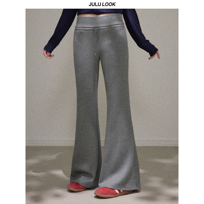 

Julu Studio Relaxed and Stylish Vintage American Drawstring Flared Pants for Plus Size Women, Large Size Casual Pants Floral Gray M