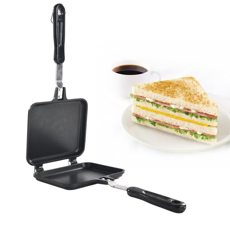 

Double Sided Frying Pan Sandwich Maker Nonstick Grilled Sandwich and Panini Maker Pan with Handle Aluminum Flip Pan Easy Cooking чёрный