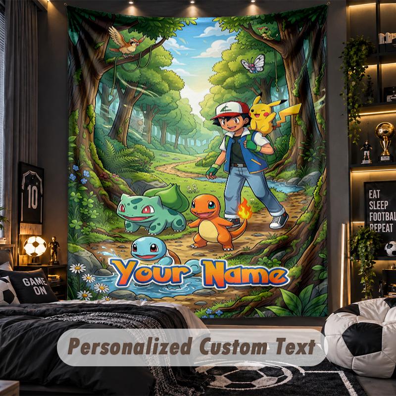 Personalized Wall Tapestry,Pokémon Custom Printed Name, Fabric Wall Art For Indoor Room Backdrop