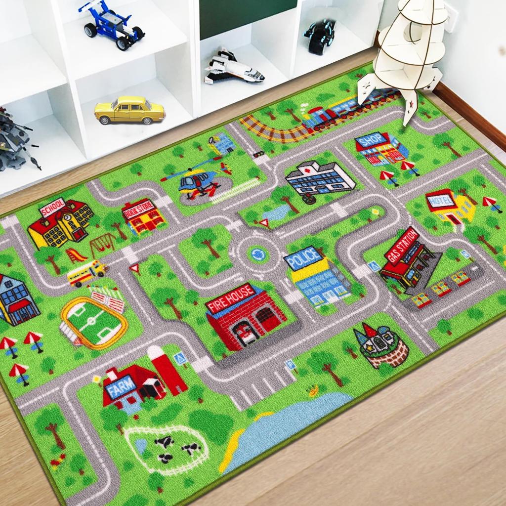 Urban Traffic Road Carpet Train Track Children's Game Climbing Mat Large Area Rug Room Decoration Door Mat Home Decoration