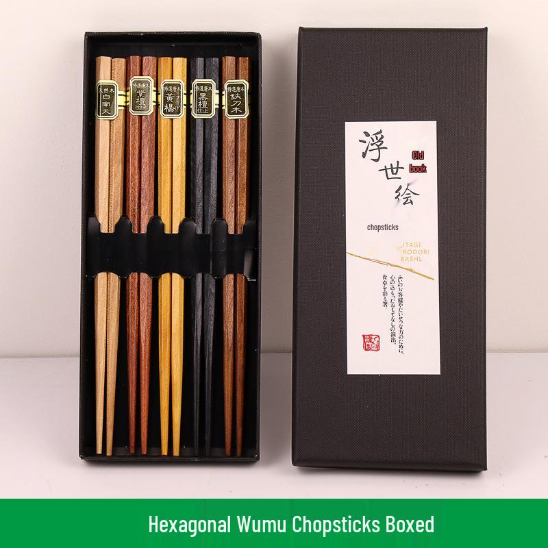 5-Pair Japanese Non-slip Bamboo & Wooden Chopsticks Gift Set
