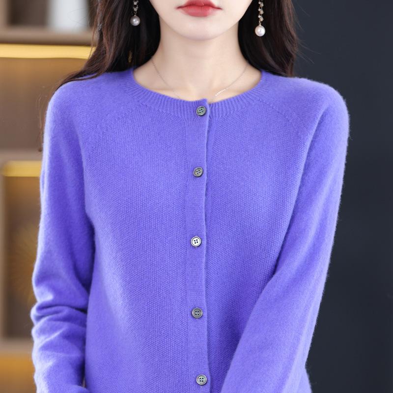 Damen S Rundhals Gestrickter Cardigan Langarm Herbst Oberbekleidung