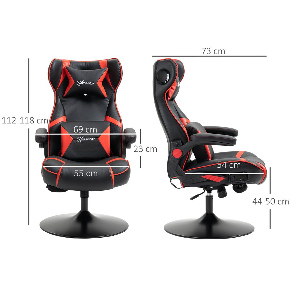Gaming Chair, Gaming Seat, Integrated Speakers, Reclining Backrest, Black+Red, 69 X 73 X 118cm