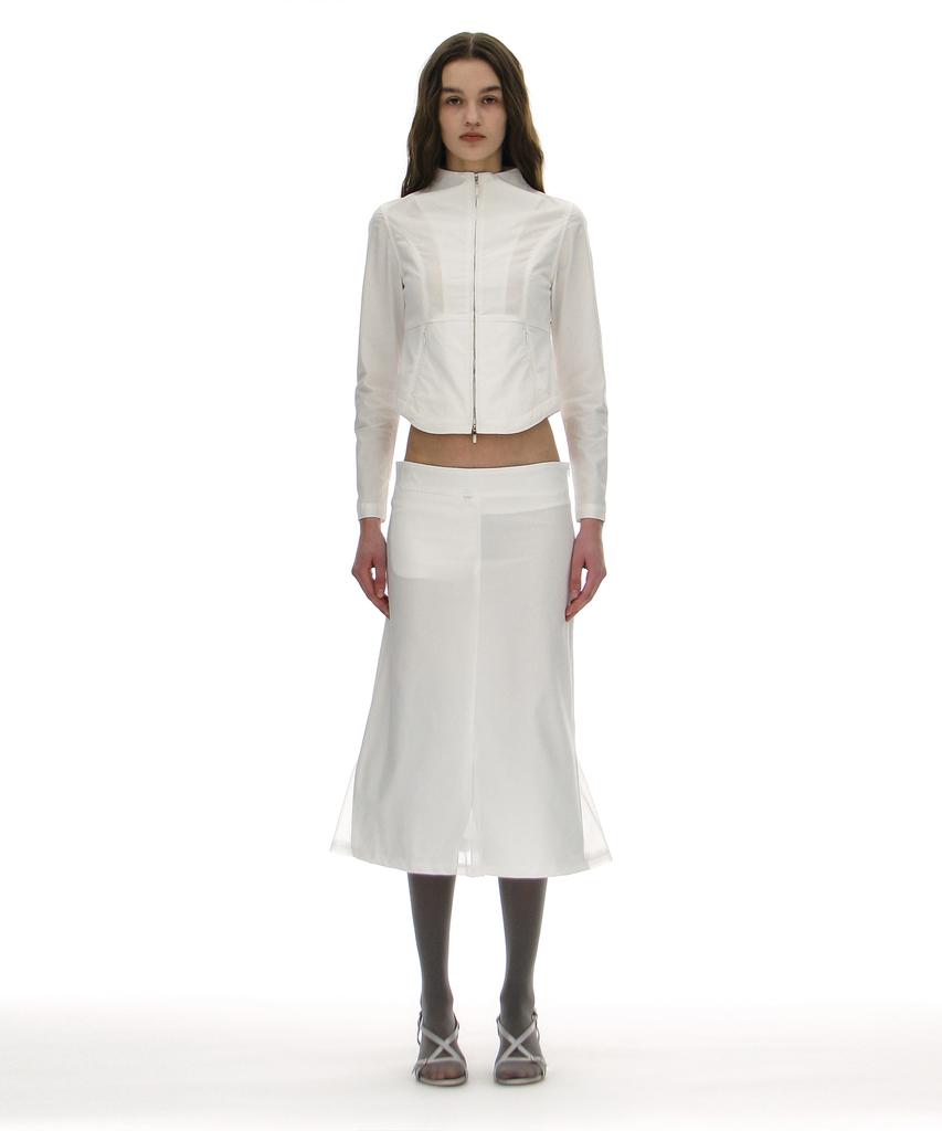 Partimento Woman Mesh Layer Gored Midi Skirt_White