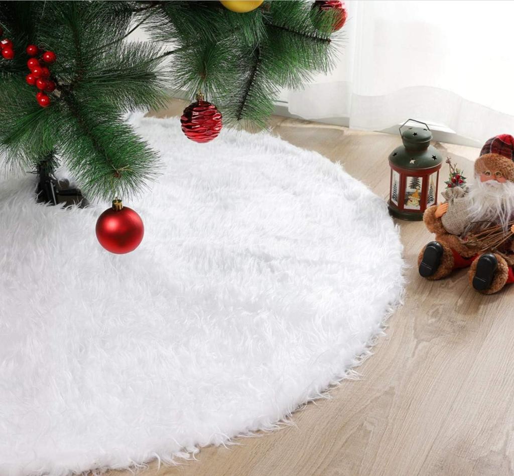 New 150cm White Christmas Tree Skirt Plush Faux Fur Carpet Snowflake Mat Christmas Tree Decoration New Year Home Ornament