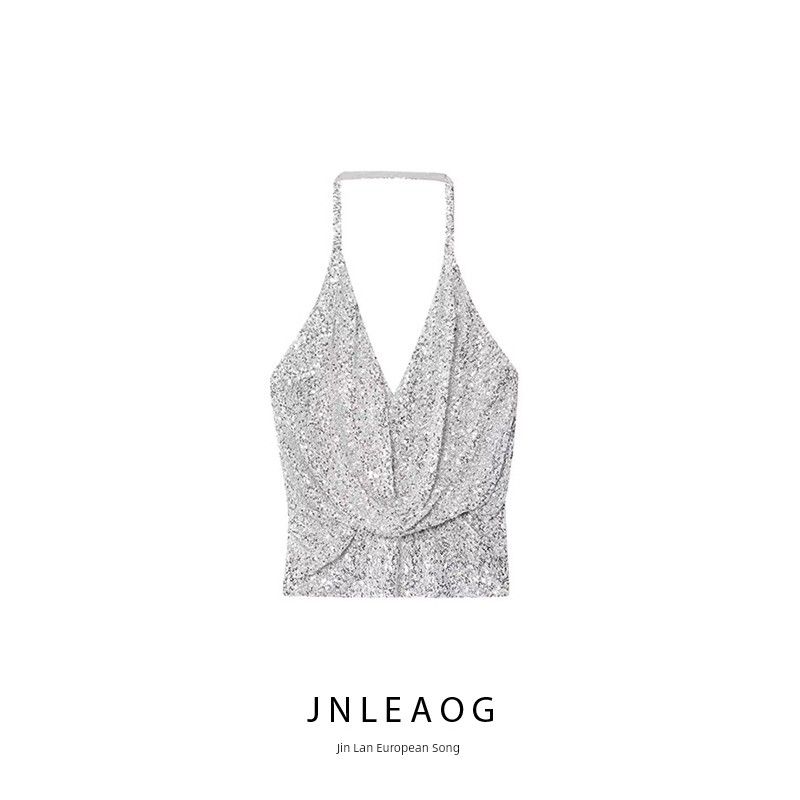 Jnleaog Autumn New Women's Clothing Fashion Style French Design Ruched Sequin Tops 1014801808