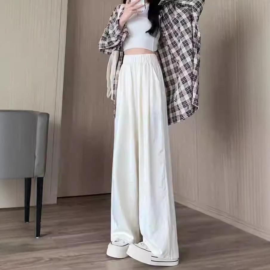 

Women s Creamy White High-Waisted Wide-Leg Pants, Summer Thin Loose Drape Slimming Casual Long Trousers 2XL