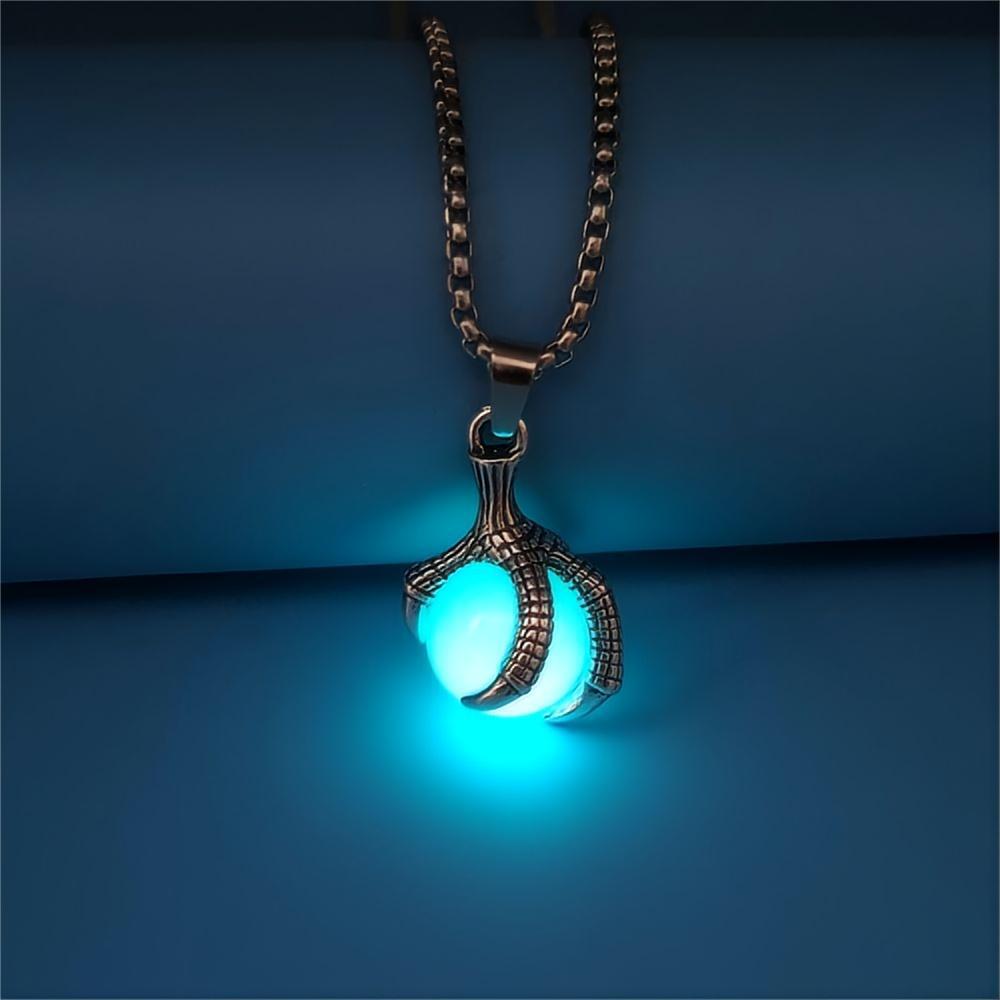 Vintage Glowing Dragon Claw Necklace Hip Hop Street Light Up Pendant Men's Accessory
