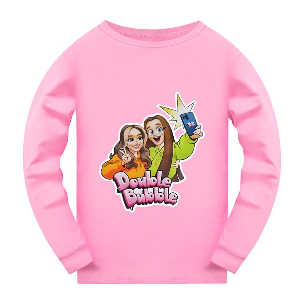 

5636 Kids Girls Double Bubble Cartoon Long Sleeves T-Shirt 170cm рожевий