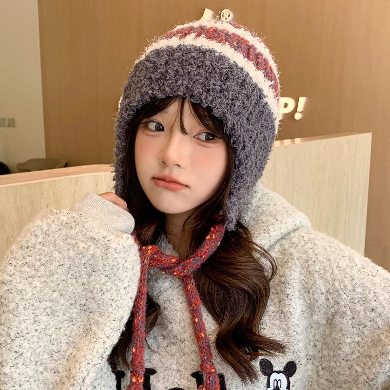 

Новая шапка для женщин Японская милая шапка из вязаной шерсти для зимнего тепла Для защиты студентов от холода Защита ушей Шапка Толстая average size